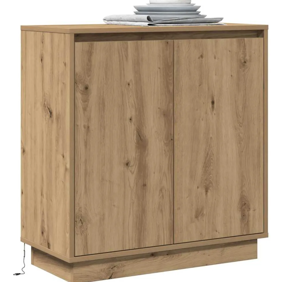 vidaXL LED Sideboard Artisanaal eiken 71 x 34,5 x 75 cm Bewerkt hout