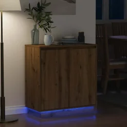 vidaXL LED Sideboard Artisanaal eiken 71 x 34,5 x 75 cm Bewerkt hout