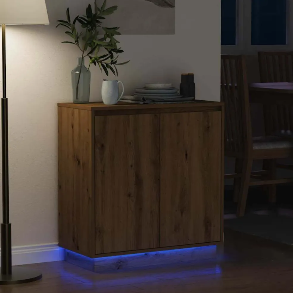 vidaXL LED Sideboard Artisanaal eiken 71 x 34,5 x 75 cm Bewerkt hout