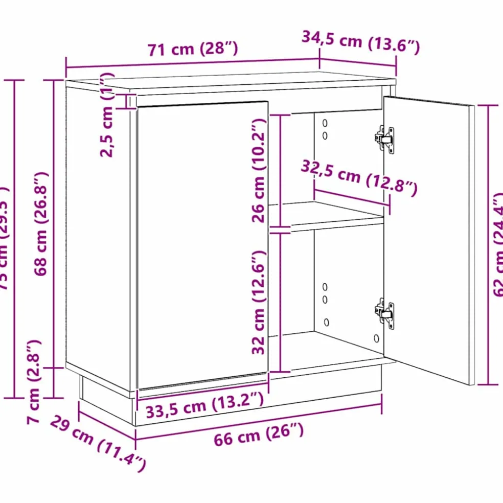 vidaXL LED Sideboard Artisanaal eiken 71 x 34,5 x 75 cm Bewerkt hout