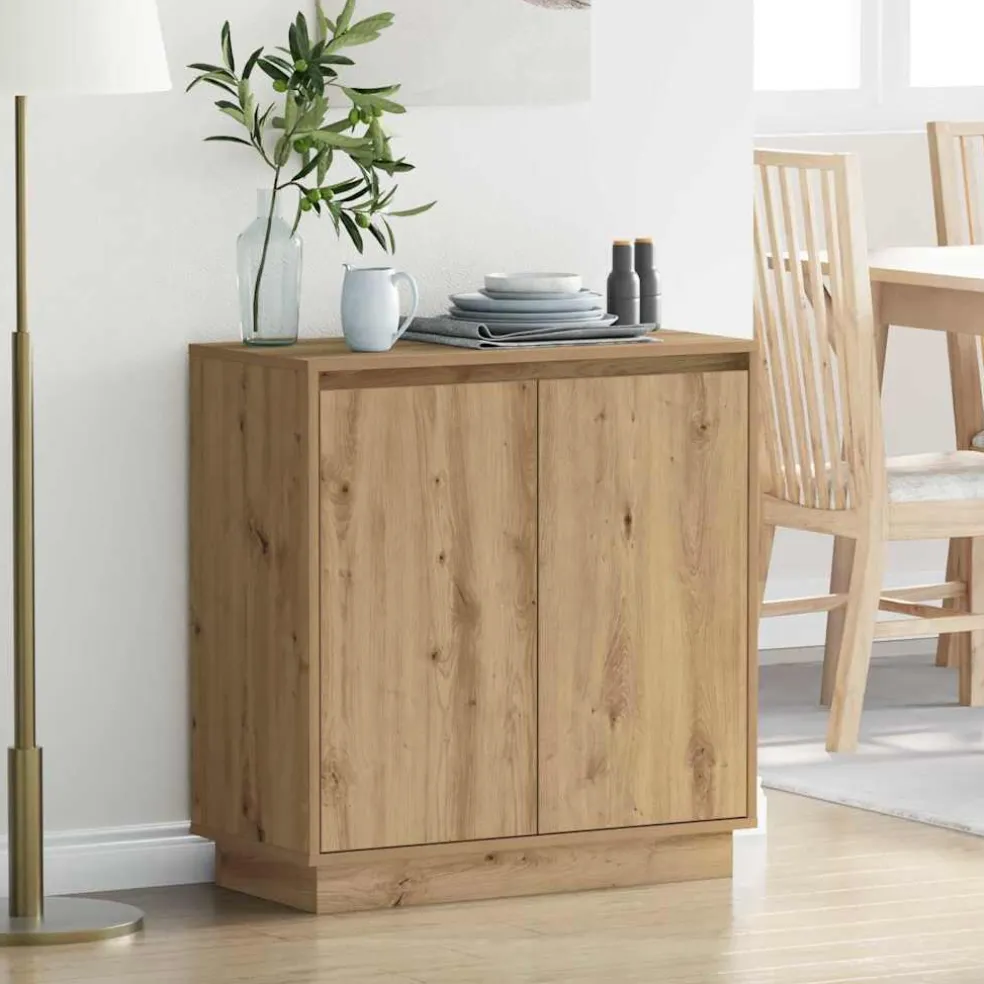 vidaXL LED Sideboard Artisanaal eiken 71 x 34,5 x 75 cm Bewerkt hout