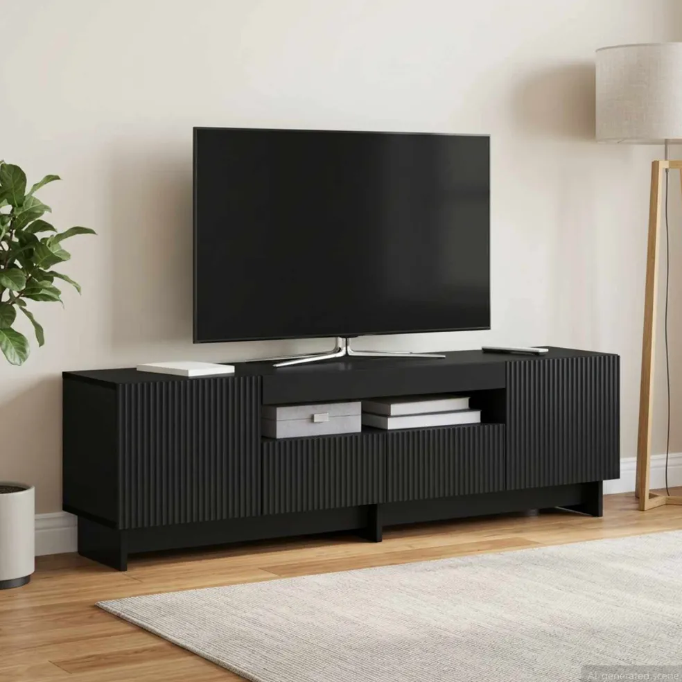 vidaXL LED tv-meubel EDE 153 x 35 x 43 cm Zwart Bewerkt hout