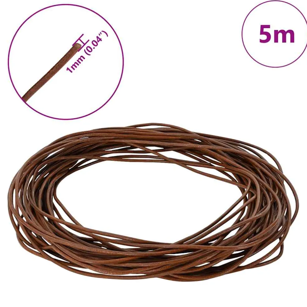 vidaXL Leren Koord 1 Licht Bruin Ø1 mm x 5 m Leer