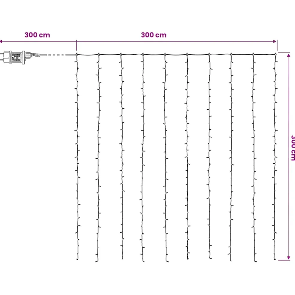 vidaXL Lichtsnoergordijn met 300 LED's en 8 functies 3x3 m warmwit