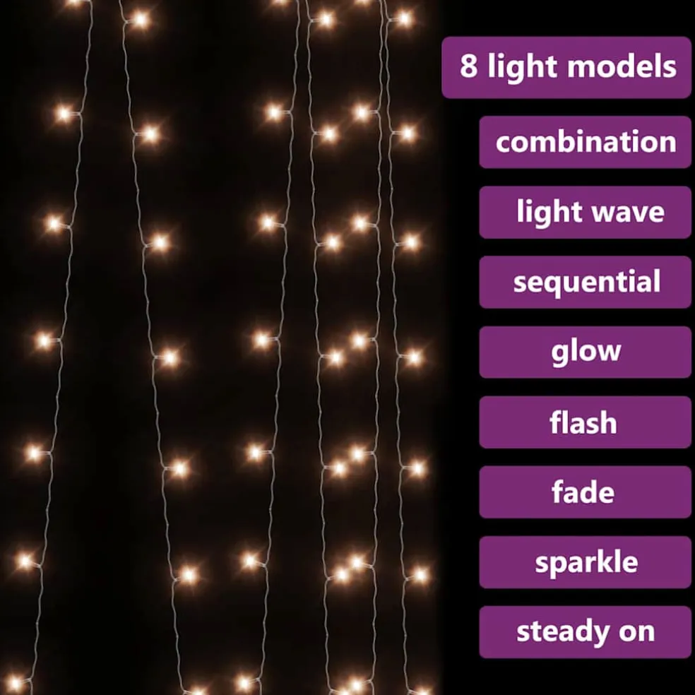 vidaXL Lichtsnoergordijn met 300 LED's en 8 functies 3x3 m warmwit