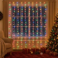 vidaXL Lichtsnoergordijn met 300 LED's en 8 functies 3x3 m meerkleurig