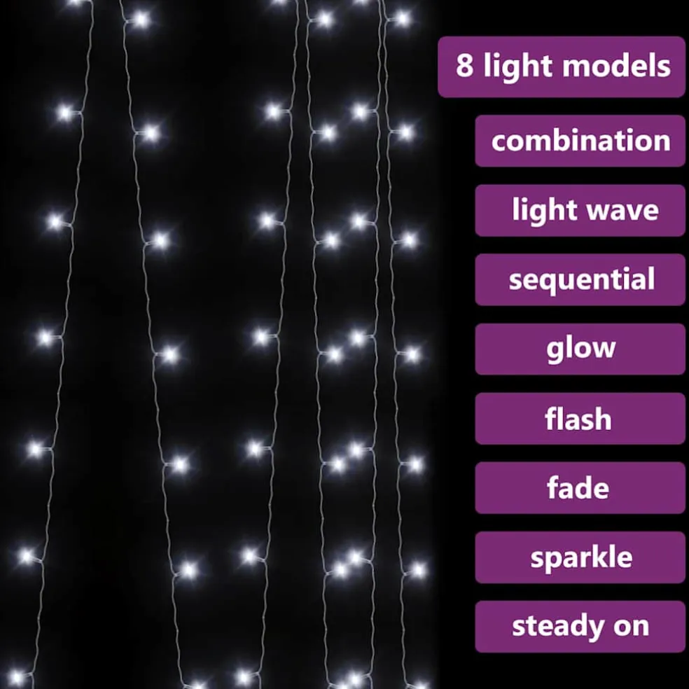 vidaXL Lichtsnoergordijn met 300 LED's en 8 functies 3x3 m koudwit