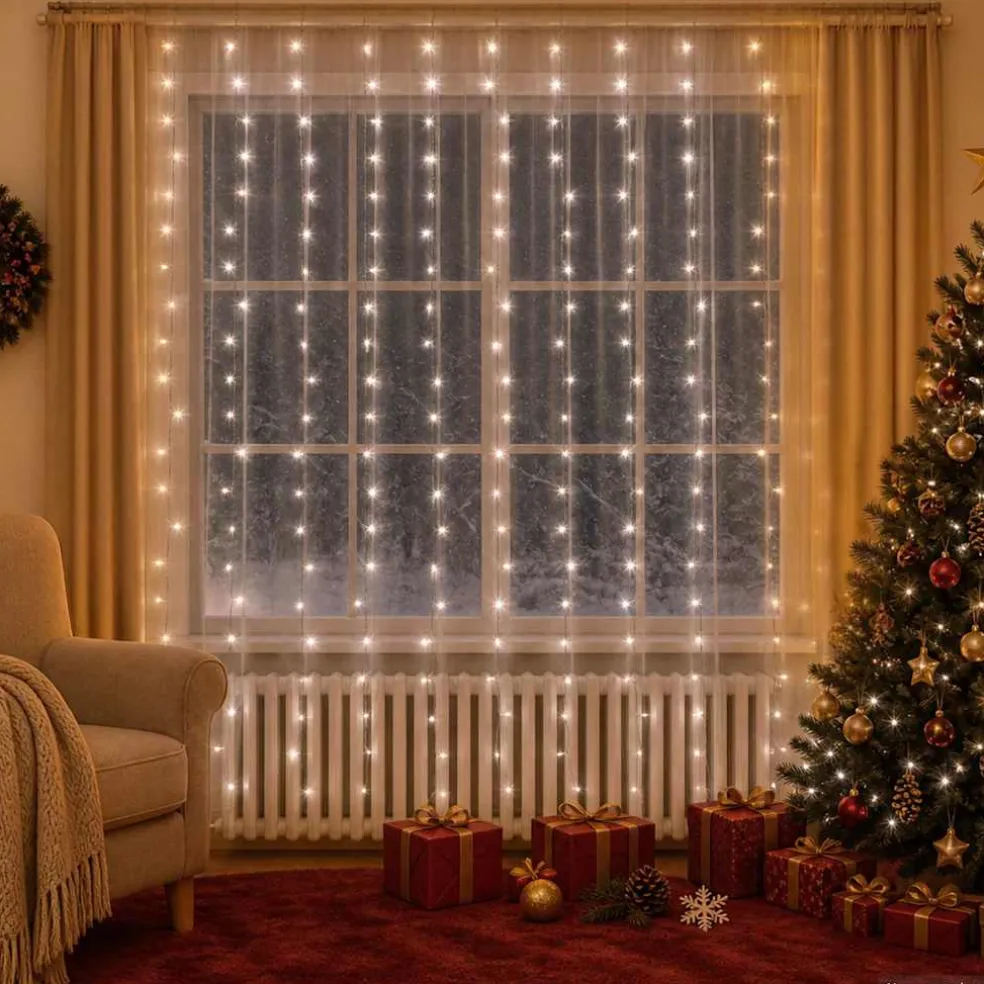 vidaXL Lichtsnoergordijn met 300 LED's en 8 functies 3x3 m koudwit
