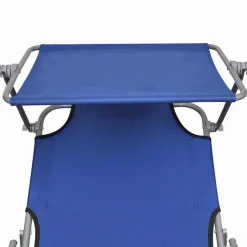 vidaXL Ligbed inklapbaar met luifel aluminium blauw