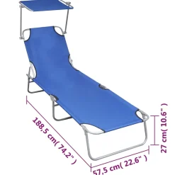 vidaXL Ligbed inklapbaar met luifel aluminium blauw