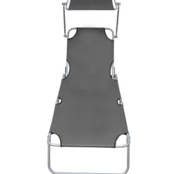 vidaXL Ligbed inklapbaar met luifel aluminium grijs