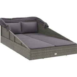 vidaXL Ligbed met inklapbaar dak 200x114x128 cm poly rattan grijs