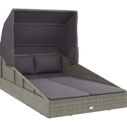vidaXL Ligbed met inklapbaar dak 200x114x128 cm poly rattan grijs