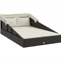 vidaXL Ligbed met inklapbaar dak 200x114x128 cm poly rattan zwart