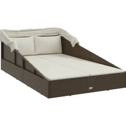 vidaXL Ligbed met inklapbaar dak 200x114x128 cm poly rattan bruin