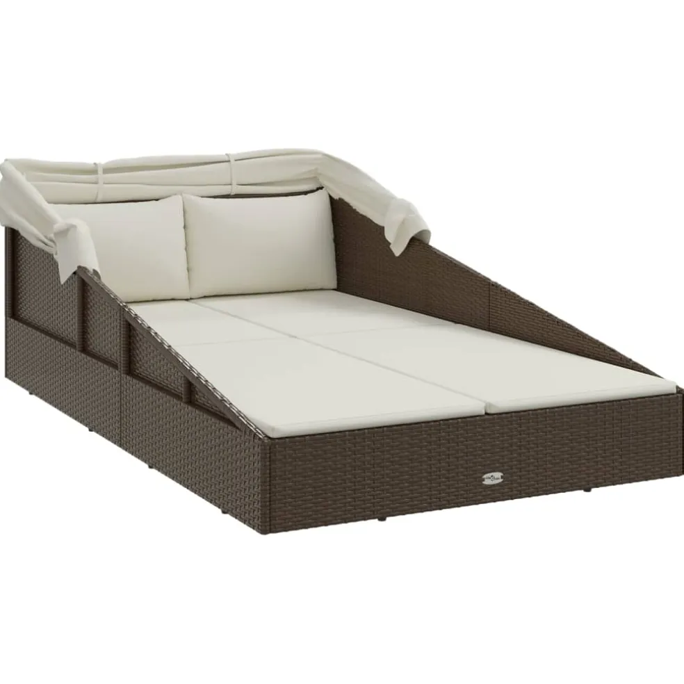 vidaXL Ligbed met inklapbaar dak 200x114x128 cm poly rattan bruin