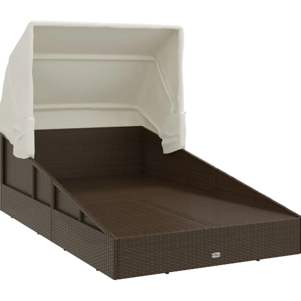 vidaXL Ligbed met inklapbaar dak 200x114x128 cm poly rattan bruin
