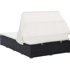 vidaXL Ligbed met kussen 2-persoons poly rattan zwart