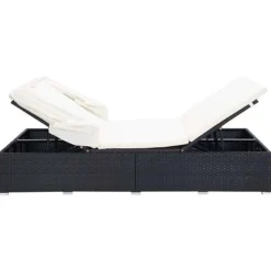 vidaXL Ligbed met kussen 2-persoons poly rattan zwart