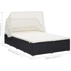 vidaXL Ligbed met kussen 2-persoons poly rattan zwart