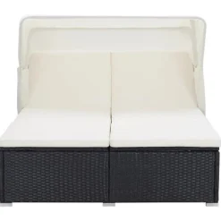 vidaXL Ligbed met kussen 2-persoons poly rattan zwart