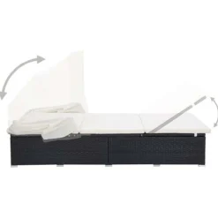 vidaXL Ligbed met kussen 2-persoons poly rattan zwart