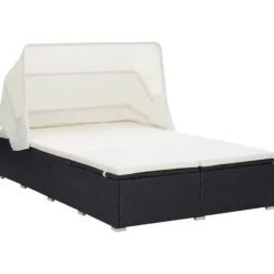 vidaXL Ligbed met kussen 2-persoons poly rattan zwart