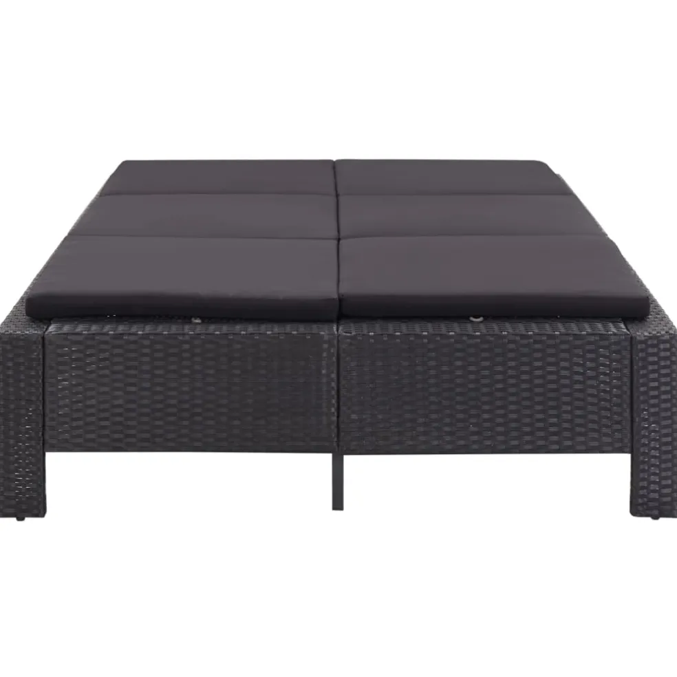 vidaXL Ligbed met kussen 2-persoons poly rattan zwart