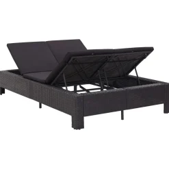 vidaXL Ligbed met kussen 2-persoons poly rattan zwart