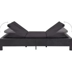 vidaXL Ligbed met kussen 2-persoons poly rattan zwart