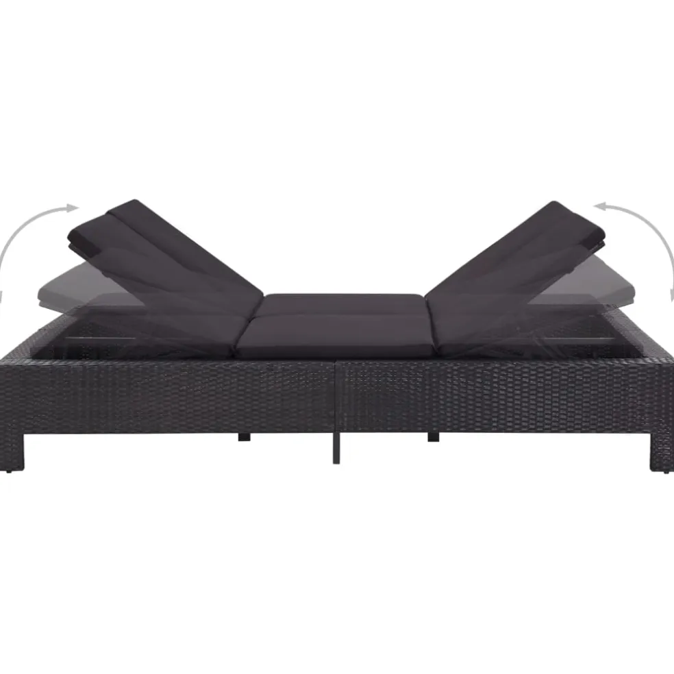 vidaXL Ligbed met kussen 2-persoons poly rattan zwart