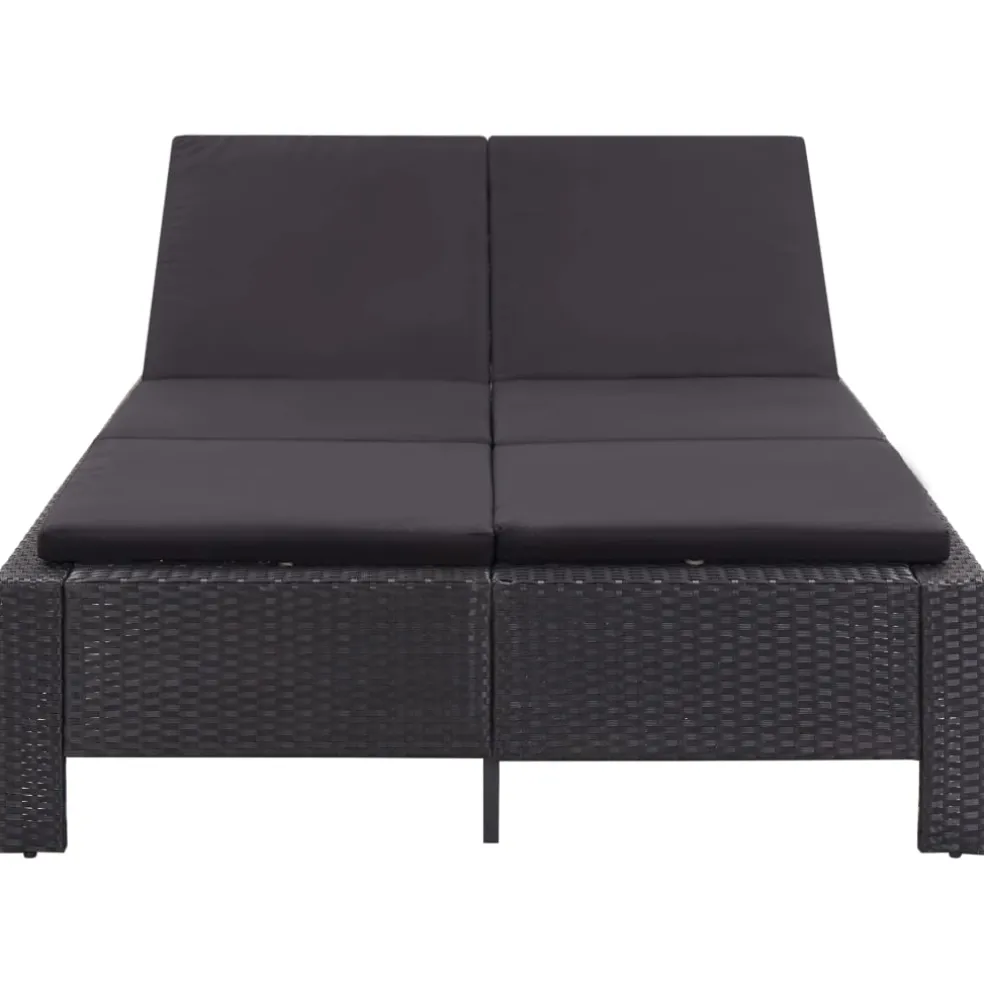 vidaXL Ligbed met kussen 2-persoons poly rattan zwart