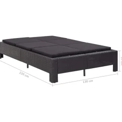 vidaXL Ligbed met kussen 2-persoons poly rattan zwart