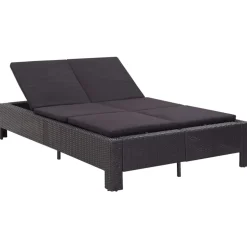 vidaXL Ligbed met kussen 2-persoons poly rattan zwart