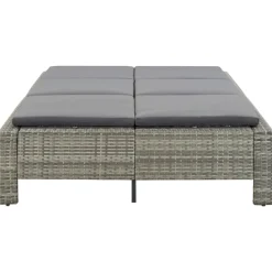 vidaXL Ligbed met kussen 2-persoons poly rattan grijs