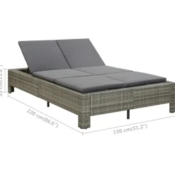vidaXL Ligbed met kussen 2-persoons poly rattan grijs
