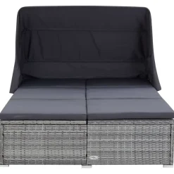 vidaXL Ligbed met kussen 2-persoons poly rattan grijs