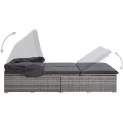 vidaXL Ligbed met kussen 2-persoons poly rattan grijs