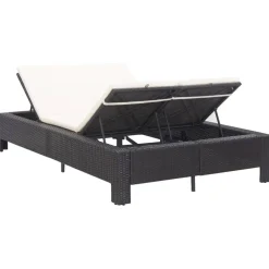 vidaXL Ligbed met kussen 2-persoons poly rattan zwart
