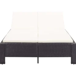 vidaXL Ligbed met kussen 2-persoons poly rattan zwart