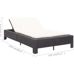 vidaXL Ligbed met kussen 2-persoons poly rattan zwart