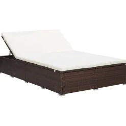 vidaXL Ligbed met kussen 2-persoons poly rattan bruin