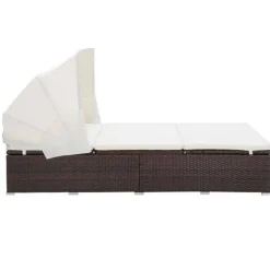 vidaXL Ligbed met kussen 2-persoons poly rattan bruin