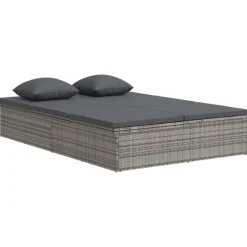 vidaXL Ligbed met kussens converteerbaar poly rattan donkergrijs