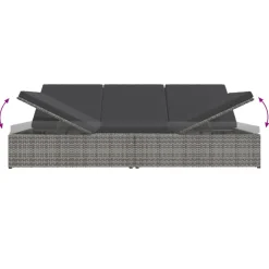vidaXL Ligbed met kussens converteerbaar poly rattan donkergrijs