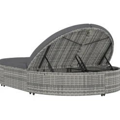 vidaXL Ligbed met kussens 2-persoons poly rattan grijs