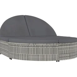 vidaXL Ligbed met kussens 2-persoons poly rattan grijs