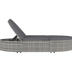 vidaXL Ligbed met kussens 2-persoons poly rattan grijs