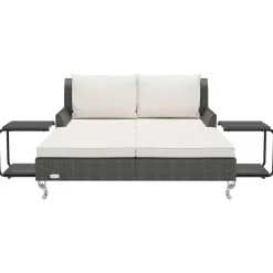 vidaXL Ligbed met kussens 2-persoons poly rattan zwart