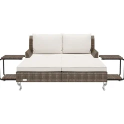 vidaXL Ligbed met kussens 2-persoons poly rattan bruin